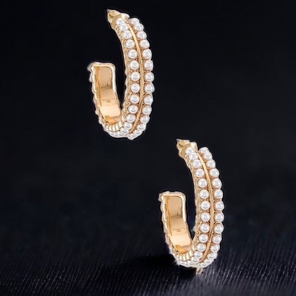 NEW 14K  8 Other Reasons Gold Plated Pearl Hoop Earrings Good Day - Picture 1 of 4